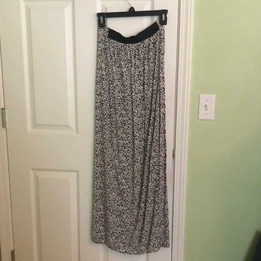 Black, grey, and white floral maxi skirt